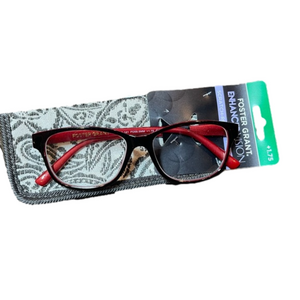 FOSTER GRANT Enhanced Vision red plastic glasses w/matching pouch. NEW. +1.75.